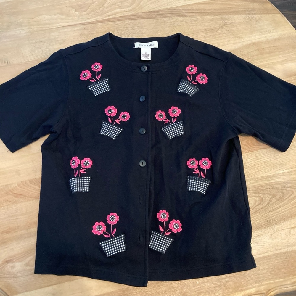 Bechamel Flower Pot Button Cardigan Medium Floral teacher spring sweater button